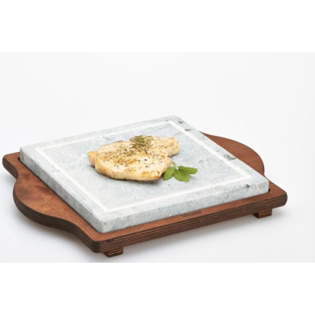 Pietra Ollare Quadrata Cm 25x25 Con Base Legno Bisetti