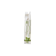 Set coltello-forchetta-tovagliolo conf.pz.50 - Posate bio Leone